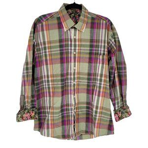 Alan Flusser mens medium green stripe floral contrast cuff button down shirt